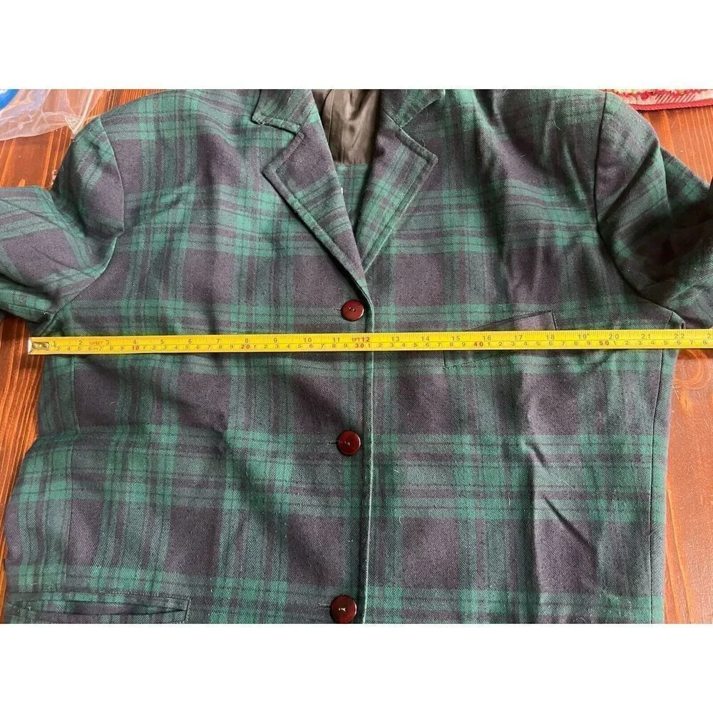 L’atmosphere Tartan‎ Plaid Blazer Sz Small Green Blue Y2K 3 Button Vintage